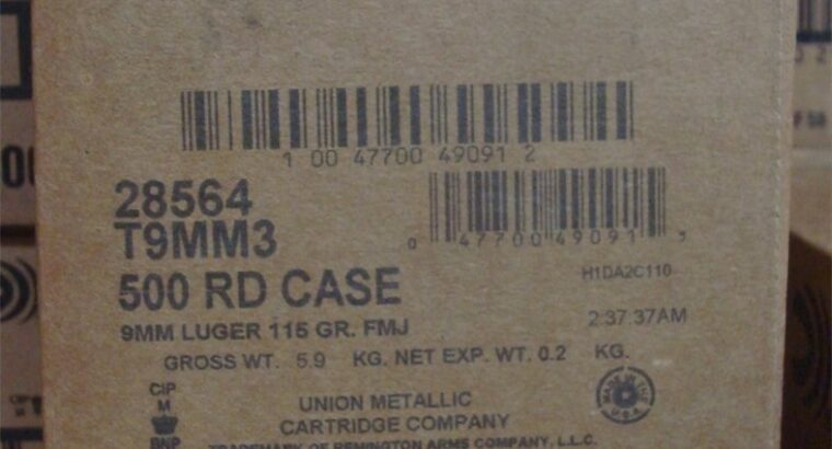 9MM 1000 Remington FMJ Range 9 mm 115 gr T 3 Factory NEW Amm